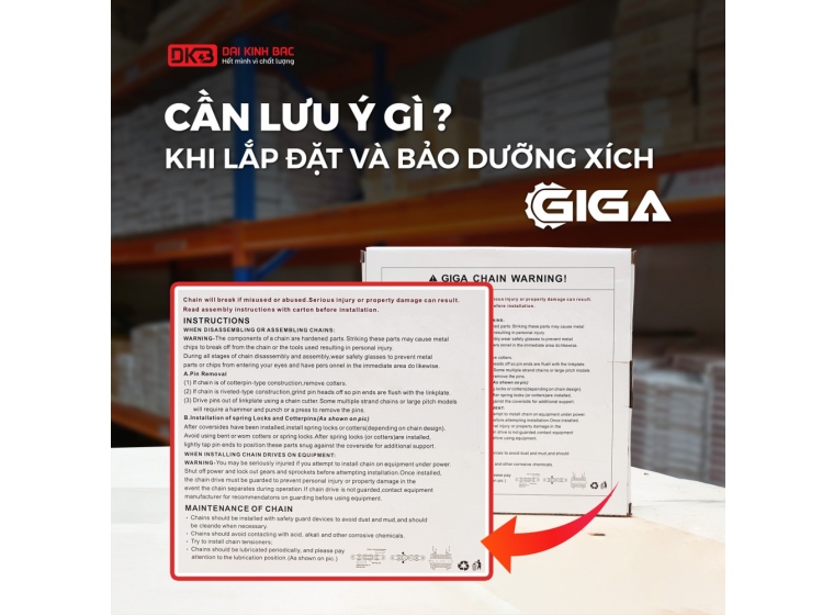 NHỮNG LƯU Ý KHI LẮP ĐẶT VÀ BẢO DƯỠNG XÍCH GIGA